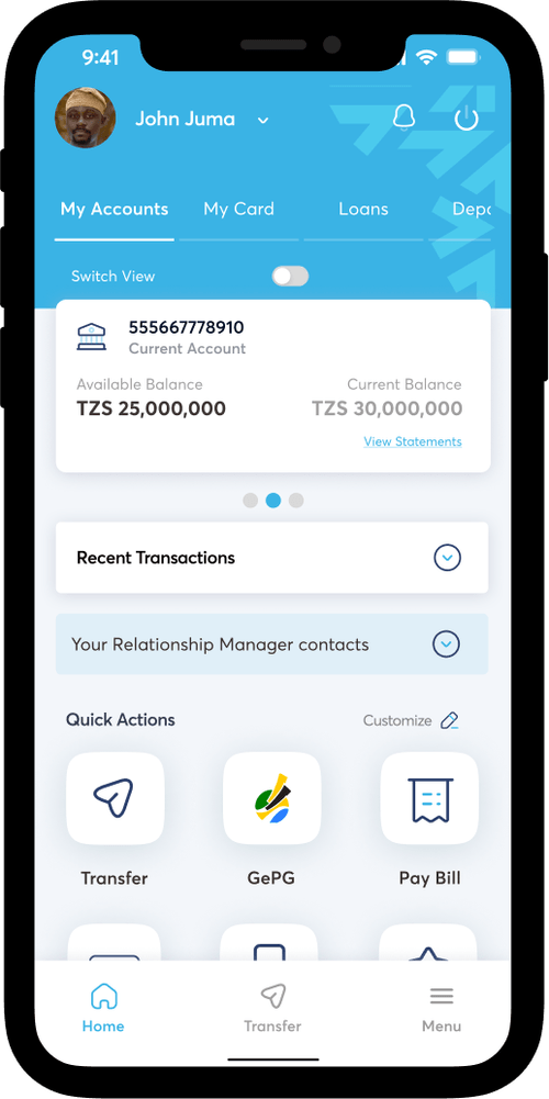 NCBA app screen
